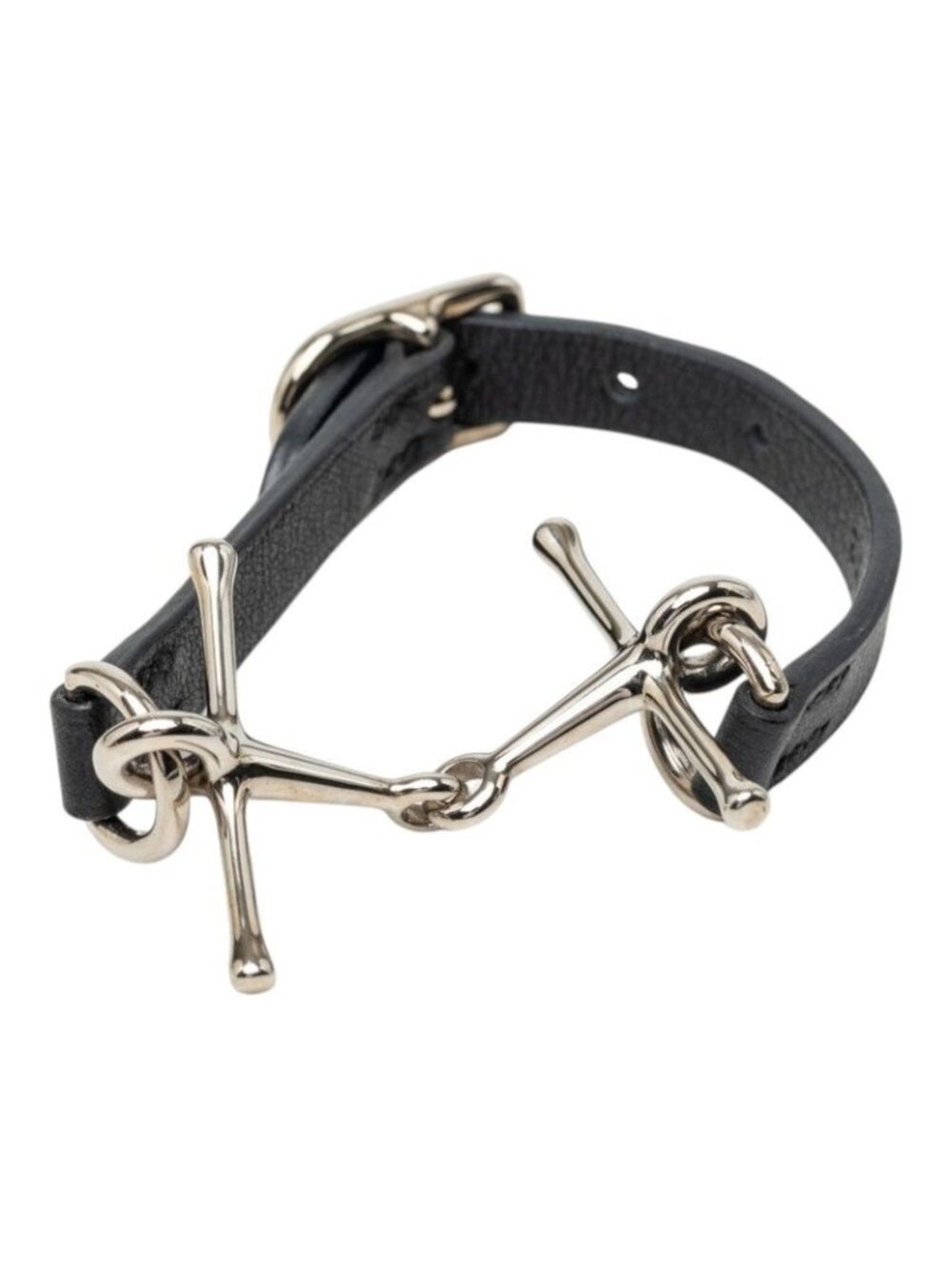 Hermes Mall Bracelet T2 Silver Black Metal Leather
